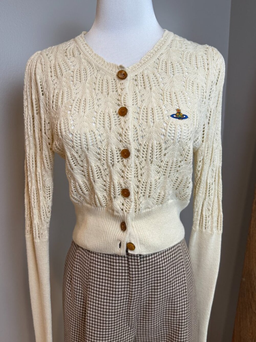 Vivienne Westwood Samantha Openwork Cropped Cardigan Cream S NWT
